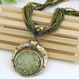Retro Necklace Featuring an Ethnic Green Crystal Pendant