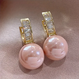 Elegant Gold Earrings Featuring Pink Pearl and Zirconia Accents