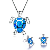 Opal and Silver Turtle Jewelry Set: Necklace and Earrings