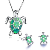 Opal and Silver Turtle Jewelry Set: Necklace and Earrings