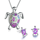 Opal and Silver Turtle Jewelry Set: Necklace and Earrings