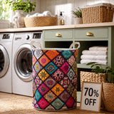 Boho Patchwork Vibes Quilted Laundry Basket NCU0NXD194
